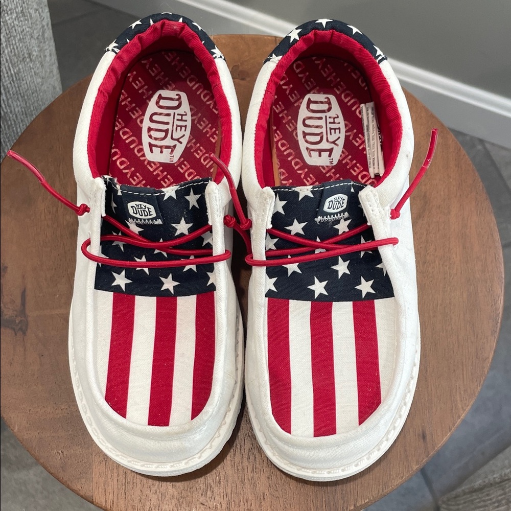 Hey Dude Kids Red, White, and Blue Sneakers Size 3